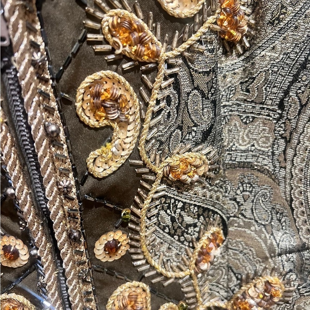 Jovani Victorian vintage NWOT Women's Paisley handmade Blazer Gold and Brown 0 - Picture 7 of 8